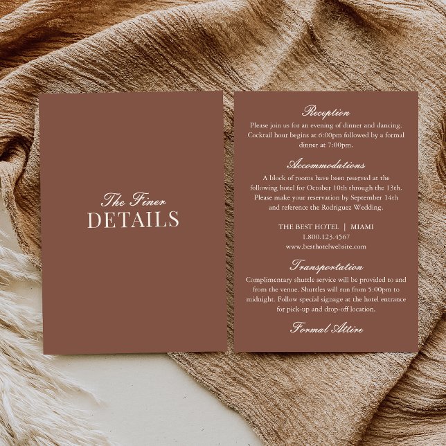 Cartão De Informações Classy Old Money Mocha Brown Ivory Wedding Details (Criador carregado)