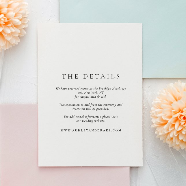 Cartão De Informações Clean Modern Black and White Wedding Details (Criador carregado)