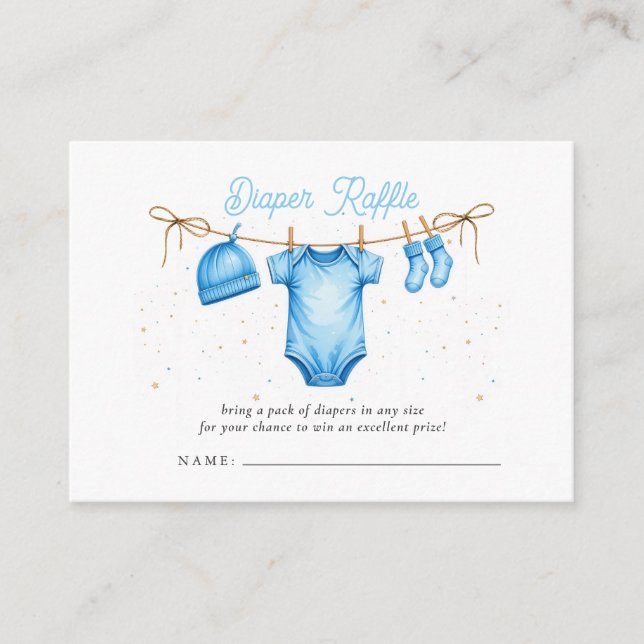 Cartão De Informações Clothesline Blue Boy Baby Shower Diaper Raffle (Frente)