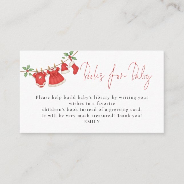 Cartão De Informações Clothesline Christmas Books For Baby Shower  (Frente)