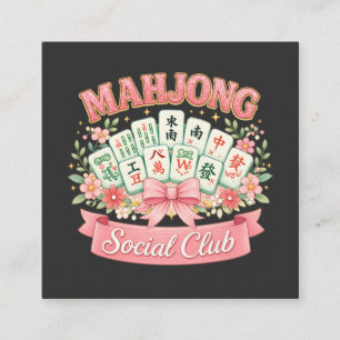 Cartão De Informações Clube Social de Mahjong Laço Floral Rosa