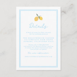 Cartão De Informações Coastal Blue Lemon Amalfi Wedding Details Card