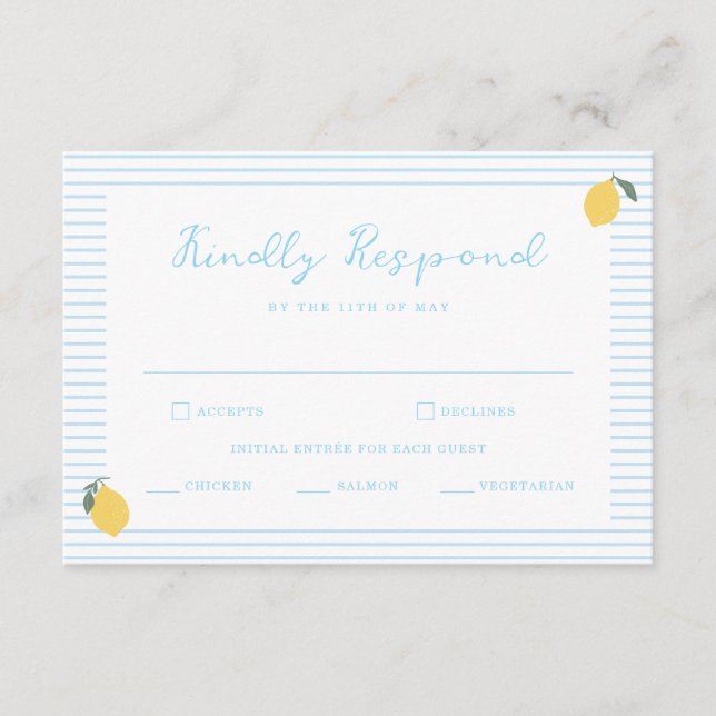 Cartão De Informações Coastal Blue Lemon Amalfi Wedding RSVP Card (Frente)