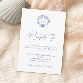 Cartão De Informações Coastal Blue Seashell Monogram Wedding Reception