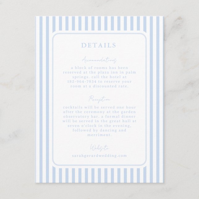Cartão De Informações Coastal Blue Striped Wedding Detail (Frente)