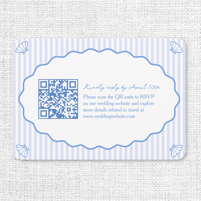 Cartão De Informações Coastal Chic Blue Weding Website QR Code RSVP (Criador carregado)