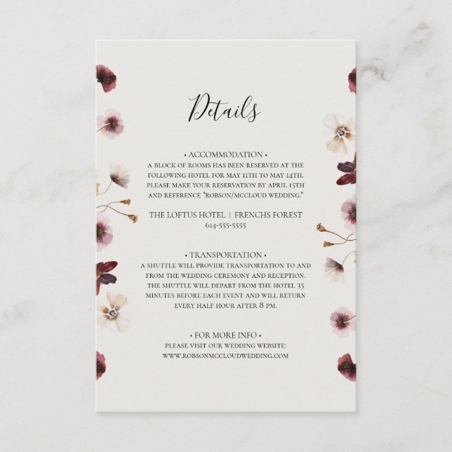 Cartão De Informações Cobre Burgundy | Pormenores sobre o bege (Frente)