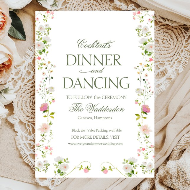 Cartão De Informações Cocktails jantam Dancing Rococo floral Wedding (Criador carregado)