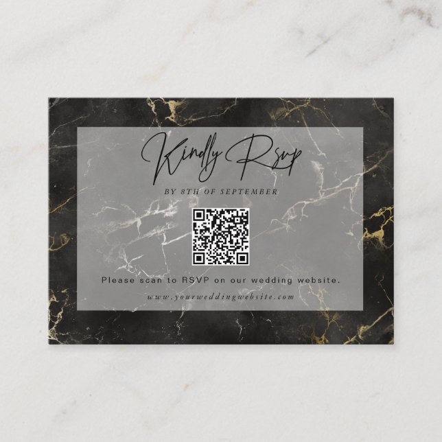 Cartão De Informações Código de Barras RSVP do Site de Mármore Ouro Pret (Frente)