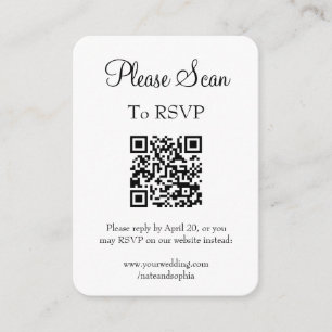 Cartão De Informações Código de QR de casamento branco moderno simples