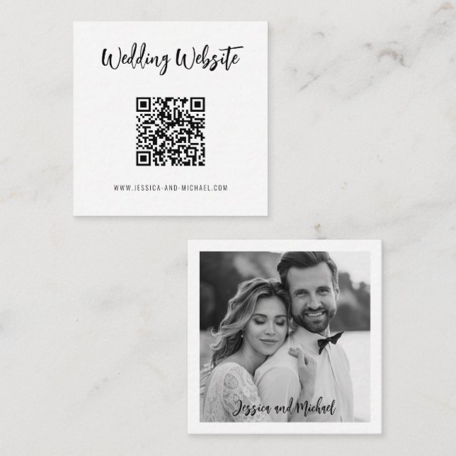 Cartão De Informações Código de QR 💍 Site de casamento Elegante Minimal (Frente/Verso)