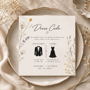 Cartão De Informações Código de Vestido de Noiva Elegante com Flores Sil