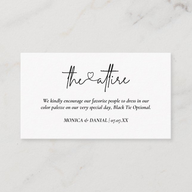 Cartão De Informações Código de Vestido de Roubo de Casamento com Script (Frente)