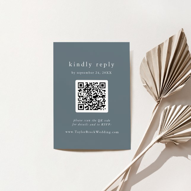 Cartão De Informações Código EMELIA QR Dusty Blue Minimal Wedal RSVP (EMELIA QR Code Dusty Blue Minimal Wedding RSVP Enclosure Card)