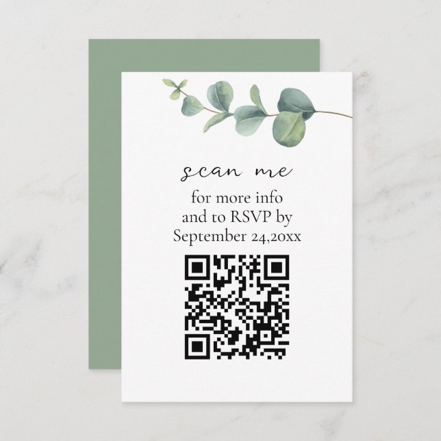 Cartão De Informações Código Eucalyptus QR Casamento RSVP (Frente/Verso)