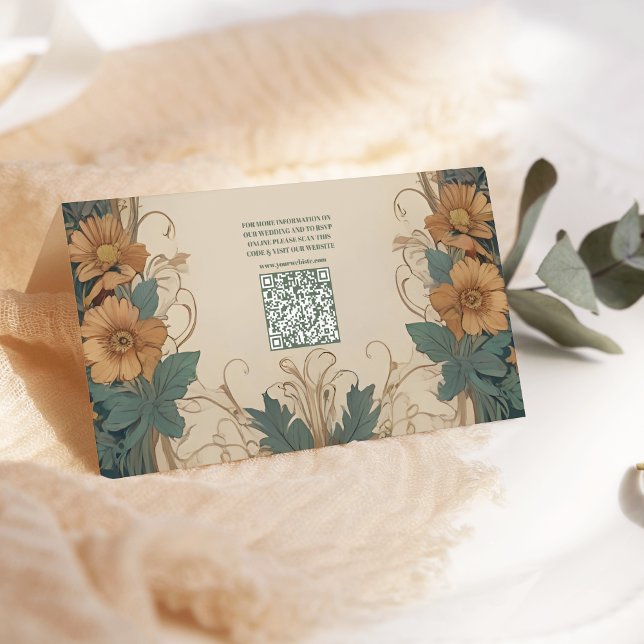 Cartão De Informações Código QR Arte Legante Nouveau Casamento Floral (Criador carregado)