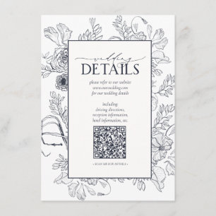 Cartão De Informações Código QR Azul Marinho com Detalhes Florais do Cas