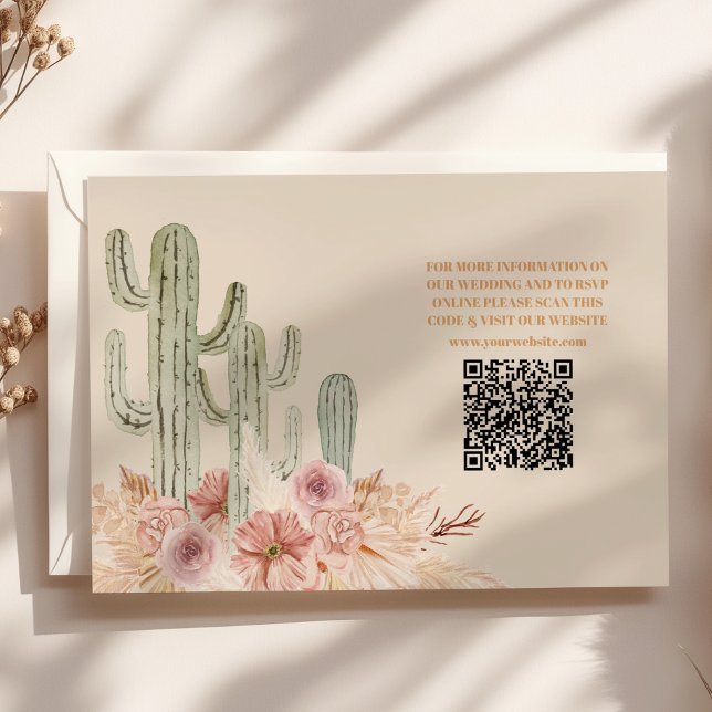 Cartão De Informações Código QR Boho Desert Cactus Wedding (Criador carregado)