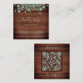 Cartão De Informações Código QR Botânico Rustic Eucalyptus Wedding RSVP