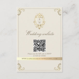 Cartão De Informações Código QR Casamento Barroco Dourado