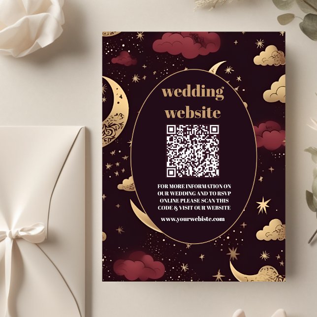 Cartão De Informações código qr Casamento Celestial Dourado da Elegante  (Criador carregado)
