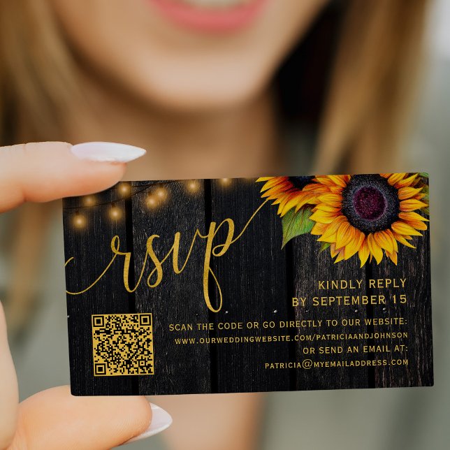 Cartão De Informações Código QR: casamento de girassol russo RSVP (Criador carregado)