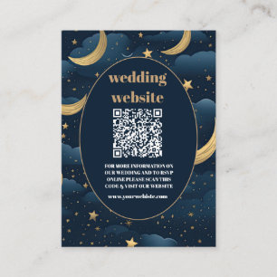 Cartão De Informações código qr Casamento Estrelas Lua Azul Meia-Noite C