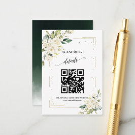 Cartão De Informações Código QR Casamento Floral Branco Dourado