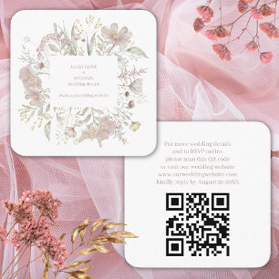 Cartão De Informações Código QR & Casamento RSVP do Moderno Elegante Flo