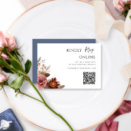 Cartão De Informações Código QR Casamento RSVP Online Borgonha e Azul