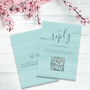 Cartão De Informações Código QR Casamento RSVP Online Turquesa Simples