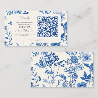 Cartão De Informações Código QR Casamento Rustic Blue Wildflower
