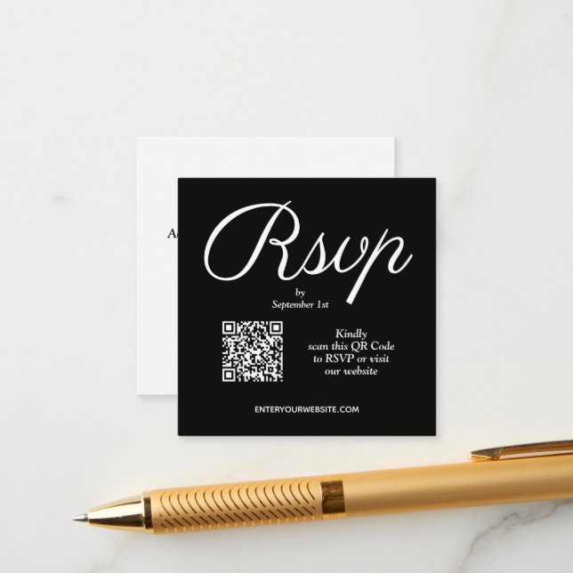 Cartão De Informações Código QR Casamento Script Chic (Frente/Verso In Situ)