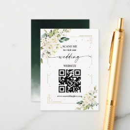 Cartão De Informações Código QR Casamento Site White Floral Dourado Encl
