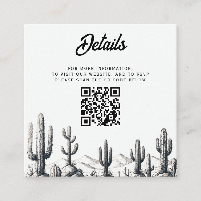Cartão De Informações Código QR Casual de Casamento de Cactus (Frente)