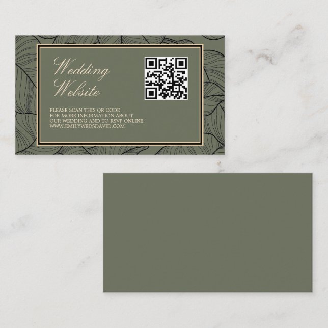 Cartão De Informações Código QR Clássico Elegante Sage (Frente/Verso)