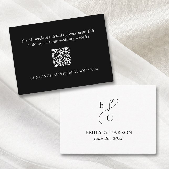Cartão De Informações Código QR Código de Casamento Elegante White Moder (Elegant Wedding Website QR Code Black White Modern Enclosure Card)