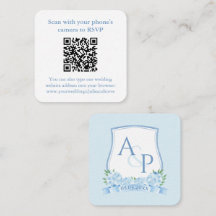 Código QR Crista de Monograma Azul e Branco Casame