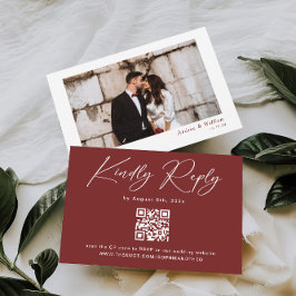 Cartão De Informações Código Qr da Placa RSVP de Casamento Burgundy Mini