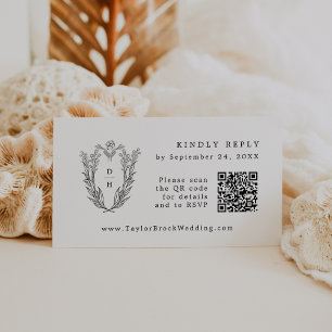 Cartão De Informações Código QR DAPHNE Placas RSVP de Casamento Branco P
