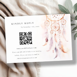 Cartão De Informações Código QR de Boho Feather Dreamcatcher Weding RSVP