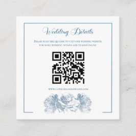 Cartão De Informações Código QR de Caligrafia Azul Empoeirado Casamento