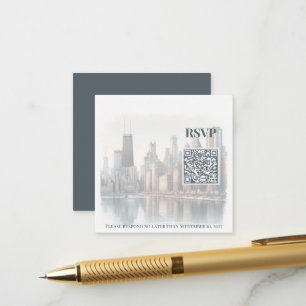 Cartão De Informações Código QR de Casamento Aquarela da Silhueta de Chi