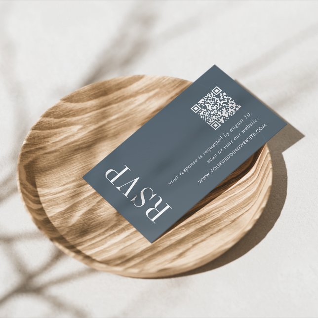 Cartão De Informações Código QR de Casamento Azul Mineral RSVP (Criador carregado)
