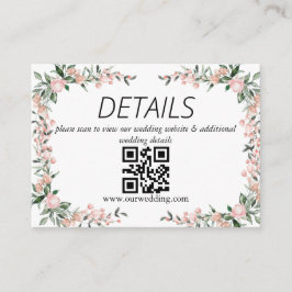 Cartão De Informações Código QR de Casamento Blush Pink Bloom