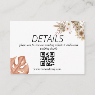 Cartão De Informações Código QR de Casamento Boêmio Floral Terracota