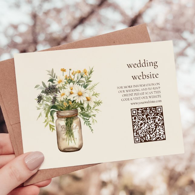 Cartão De Informações Código Qr de Casamento Botânico Rustic Botanical G (Criador carregado)