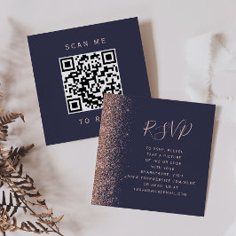Cartão De Informações Código QR de Casamento Brilho Rosa Dourado Azul Es