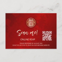 Cartão De Informações Código QR de Casamento Chinês RSVP Online