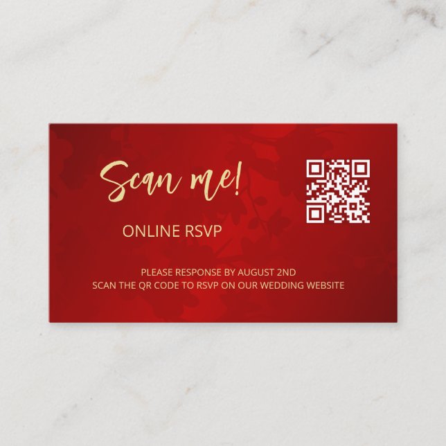 Cartão De Informações Código QR de Casamento Chinês RSVP Online (Frente)
